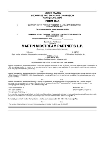 Thumbnail Martin Midstream Partners 10-Q Quarterly Report FY2018 