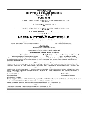 Thumbnail Martin Midstream Partners 10-Q Quarterly Report FY2019 