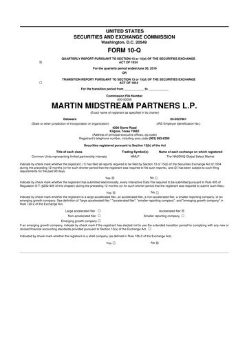 Thumbnail Martin Midstream Partners 10-Q Quarterly Report FY2019 
