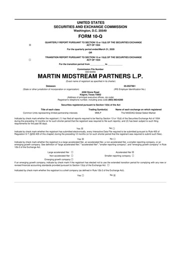 Thumbnail Martin Midstream Partners 10-Q Quarterly Report FY2020 