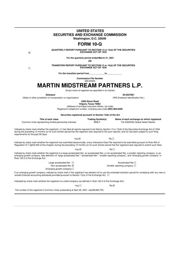 Thumbnail Martin Midstream Partners 10-Q Quarterly Report FY2021 