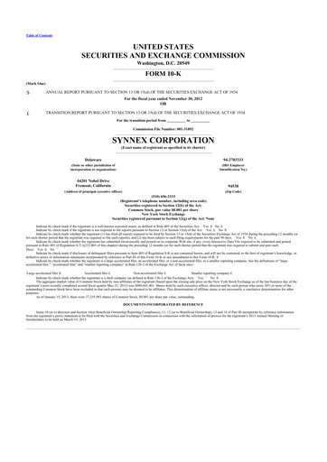 Thumbnail TD Synnex 10-K Annual Report 2012