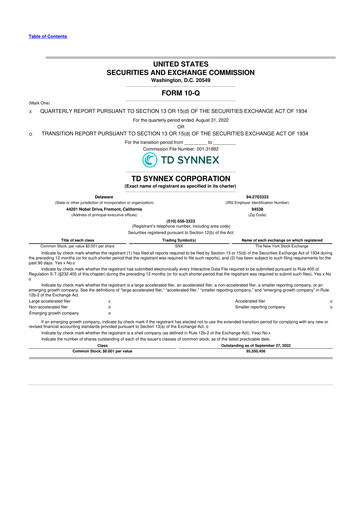 Vorschaubild TD Synnex 10-Q Quartalsbericht 2022 