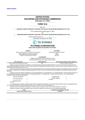 Vorschaubild TD Synnex 10-Q Quartalsbericht 2024 