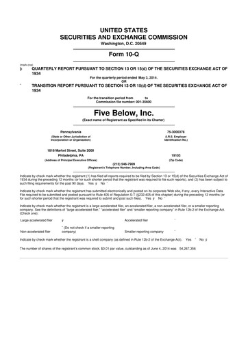 Vorschaubild Five Below
 10-Q Quartalsbericht 2014 