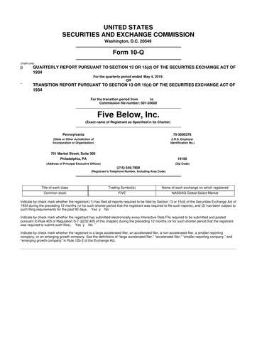 Vorschaubild Five Below
 10-Q Quartalsbericht 2019 