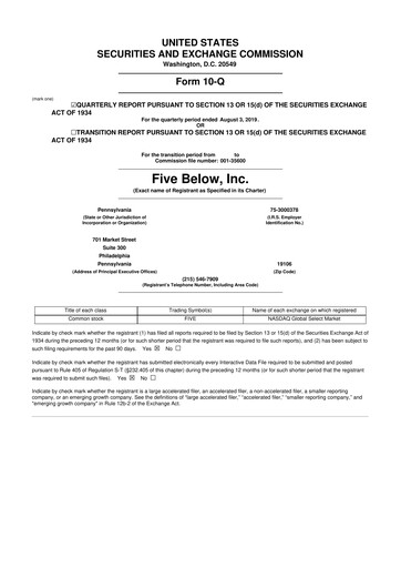 Vorschaubild Five Below
 10-Q Quartalsbericht 2019 