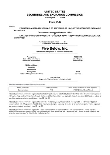 Vorschaubild Five Below
 10-Q Quartalsbericht 2019 