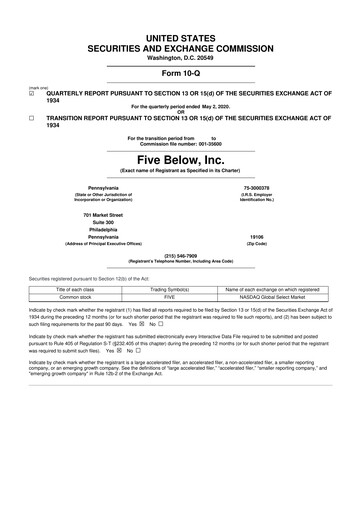 Vorschaubild Five Below
 10-Q Quartalsbericht 2020 