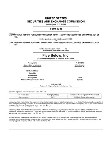 Vorschaubild Five Below
 10-Q Quartalsbericht 2020 