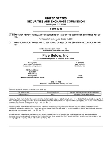 Vorschaubild Five Below
 10-Q Quartalsbericht 2020 