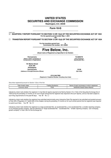 Vorschaubild Five Below
 10-Q Quartalsbericht 2021 