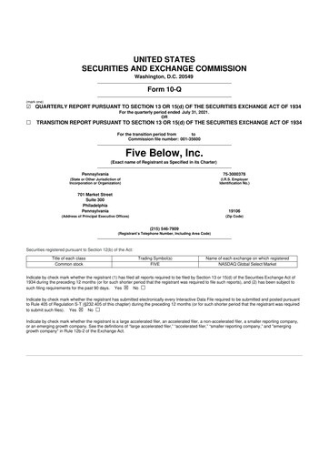 Vorschaubild Five Below
 10-Q Quartalsbericht 2021 