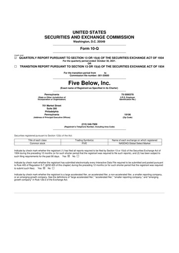 Vorschaubild Five Below
 10-Q Quartalsbericht 2021 