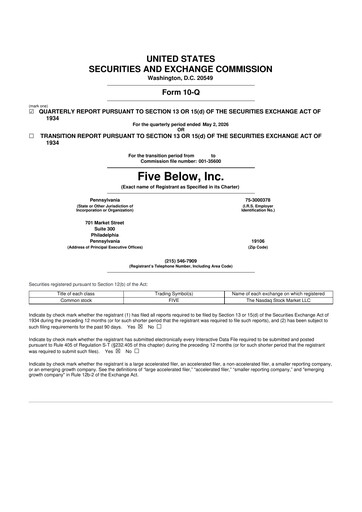 Thumbnail Five Below
 10-Q Quarterly Report FY2026 