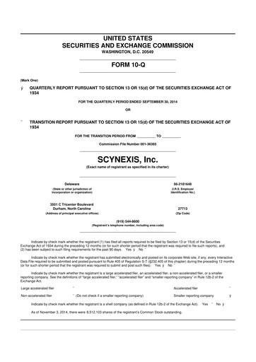 Thumbnail SCYNEXIS 10-Q Quarterly Report FY2014 