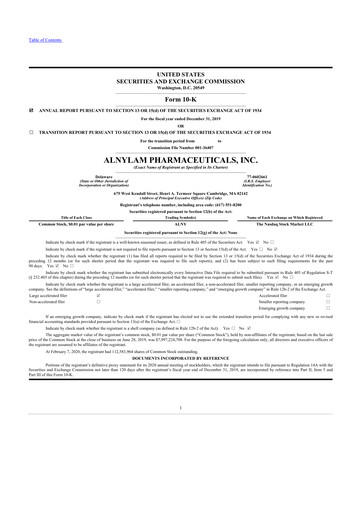 Thumbnail Alnylam Pharmaceuticals
 10-K Annual Report 2019