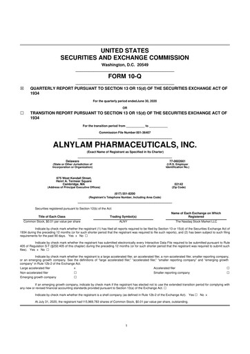 Thumbnail Alnylam Pharmaceuticals
 10-Q Quarterly Report FY2020 