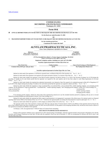 Thumbnail Alnylam Pharmaceuticals
 10-K Annual Report 2020