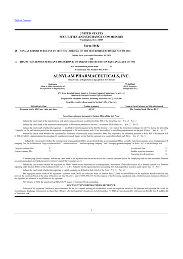 Thumbnail Alnylam Pharmaceuticals
 10-K Annual Report 2021