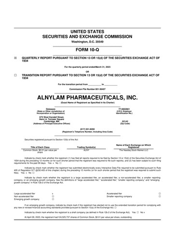 Thumbnail Alnylam Pharmaceuticals
 10-Q Quarterly Report FY2023 