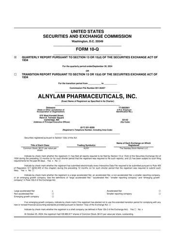 Thumbnail Alnylam Pharmaceuticals
 10-Q Quarterly Report FY2024 