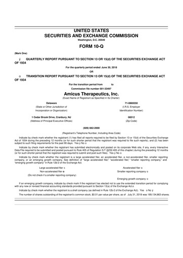 Vorschaubild Amicus Therapeutics
 10-Q Quartalsbericht 2018 