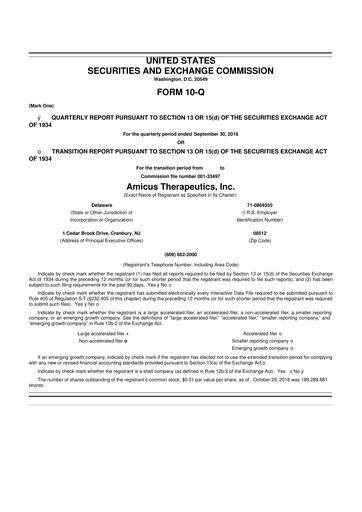 Vorschaubild Amicus Therapeutics
 10-Q Quartalsbericht 2018 