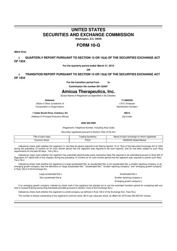 Vorschaubild Amicus Therapeutics
 10-Q Quartalsbericht 2019 