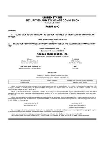 Vorschaubild Amicus Therapeutics
 10-Q Quartalsbericht 2019 