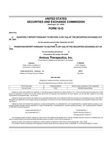 Vorschaubild Amicus Therapeutics
 10-Q Quartalsbericht 2019 