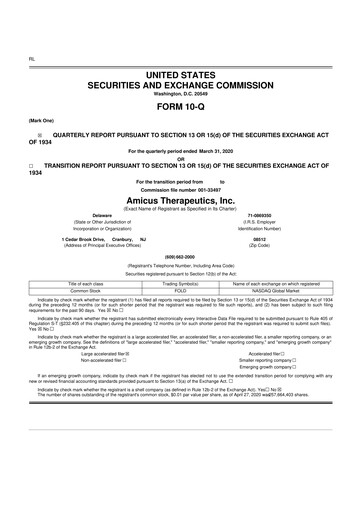 Vorschaubild Amicus Therapeutics
 10-Q Quartalsbericht 2020 