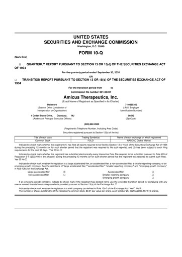 Vorschaubild Amicus Therapeutics
 10-Q Quartalsbericht 2020 