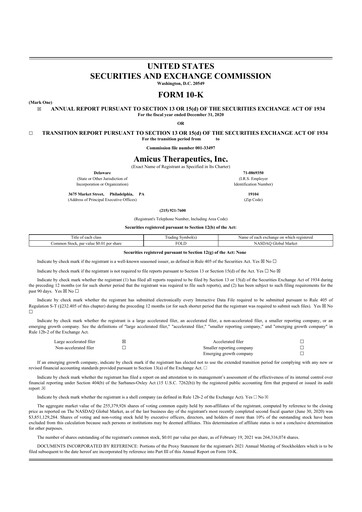 Thumbnail Amicus Therapeutics
 10-K Annual Report 2020
