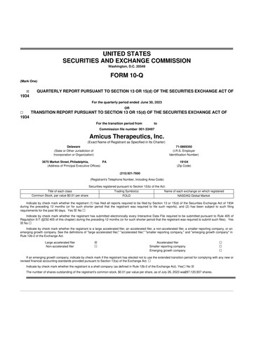 Vorschaubild Amicus Therapeutics
 10-Q Quartalsbericht 2023 