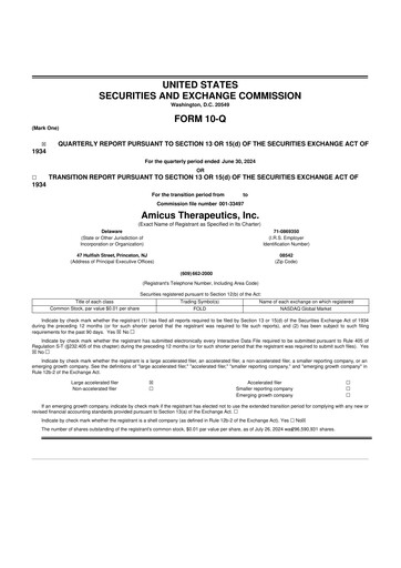 Vorschaubild Amicus Therapeutics
 10-Q Quartalsbericht 2024 