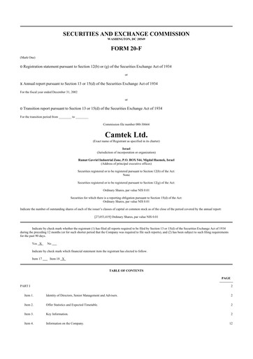 Thumbnail Camtek 20-F Annual Report 