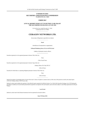 Thumbnail Ceragon Networks 20-F Annual Report 