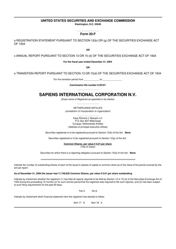 Thumbnail Sapiens International Corporation 20-F Annual Report 