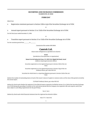 Thumbnail Camtek 20-F Annual Report 