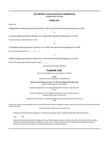 Thumbnail Camtek 20-F Annual Report 