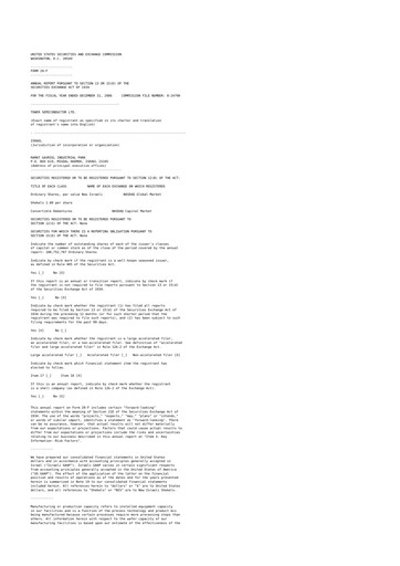 Thumbnail Tower Semiconductor 20-F Annual Report 