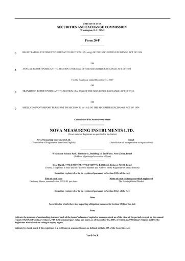 Thumbnail Nova Ltd.
 20-F Annual Report 