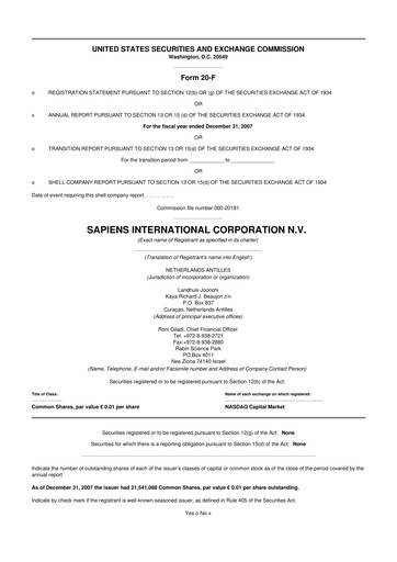 Thumbnail Sapiens International Corporation 20-F Annual Report 