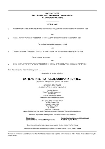 Thumbnail Sapiens International Corporation 20-F Annual Report 