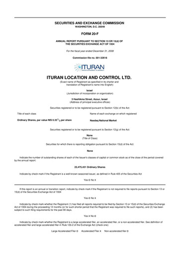 Miniature Ituran 20-F Rapport annuel 