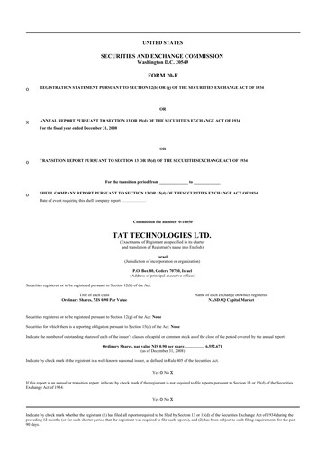 Thumbnail TAT Technologies 20-F Annual Report 