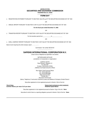 Thumbnail Sapiens International Corporation 20-F Annual Report 