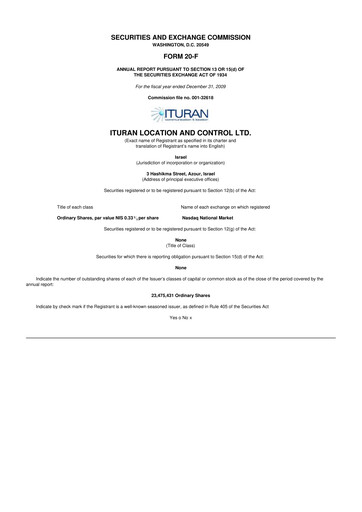 Miniature Ituran 20-F Rapport annuel 