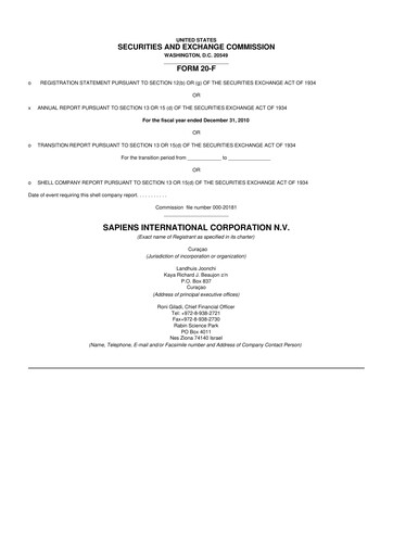 Thumbnail Sapiens International Corporation 20-F Annual Report 